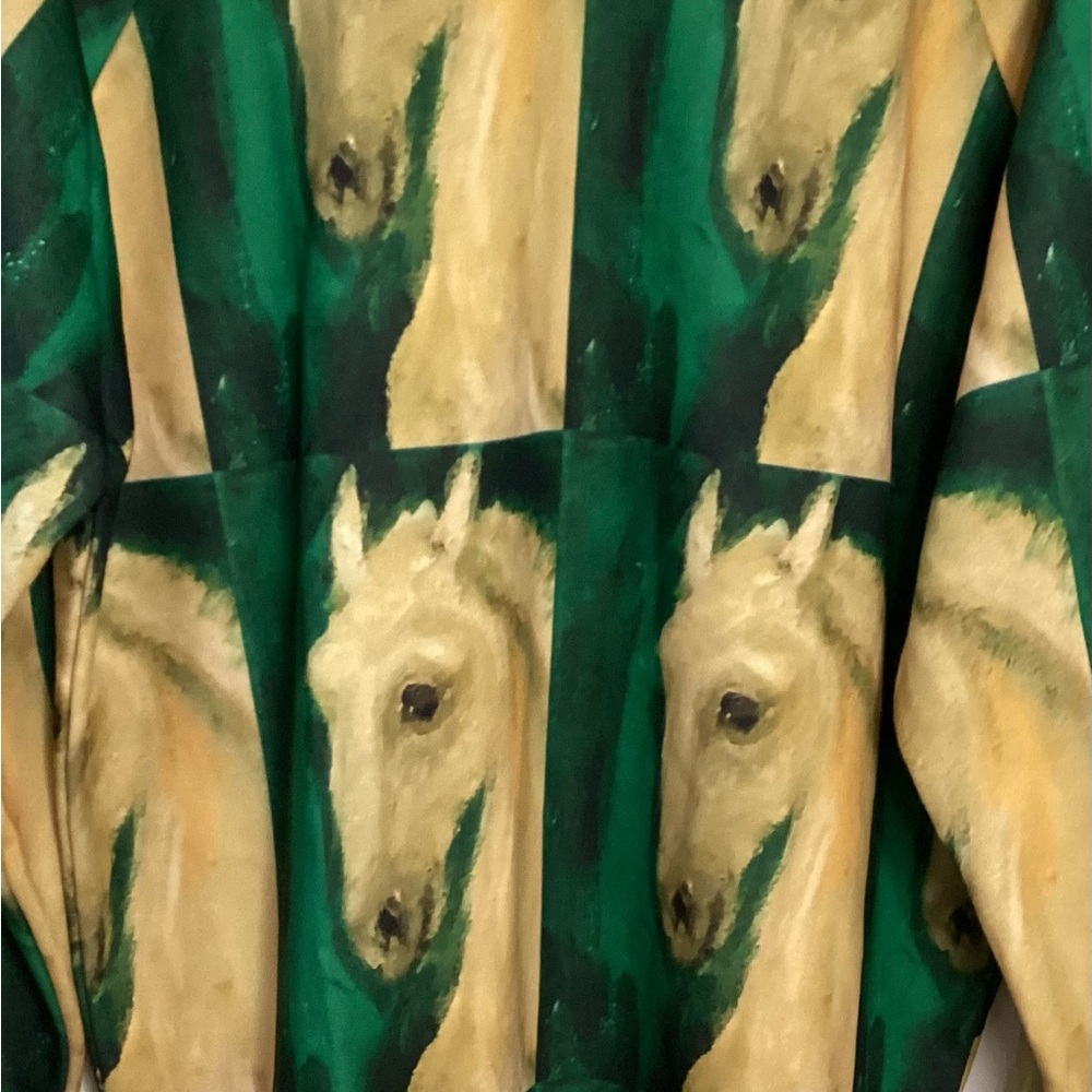 NWOT VIDA Green and Beige Artistic Horse Sweatshirt XL - Picture 3 of 10